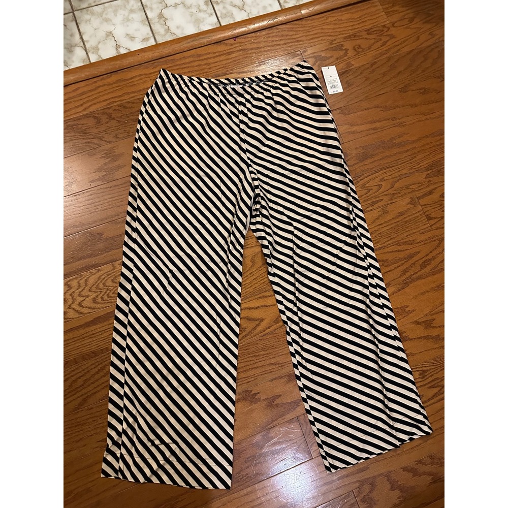 A New Day Black Cream Stripe Wide Leg Rayon Pull On Pants XL NEW